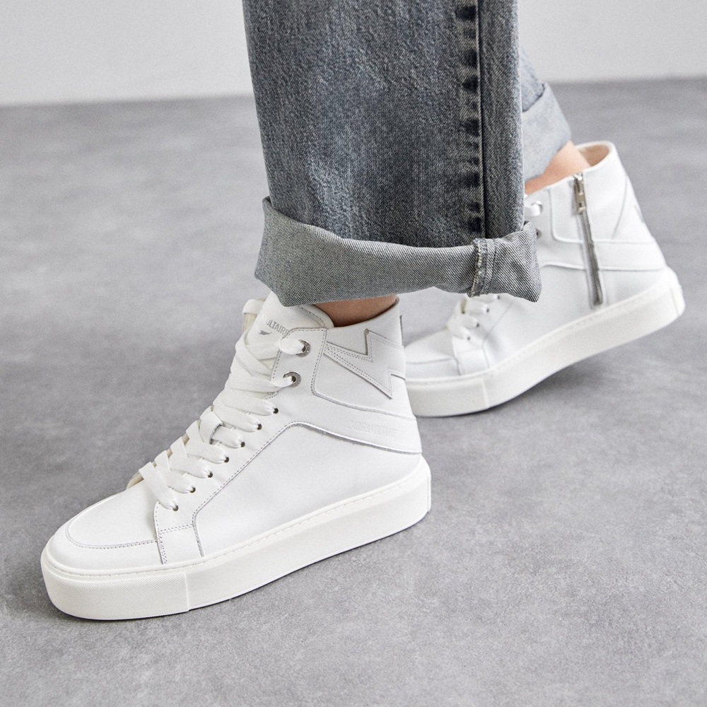 Zadig & Voltaire ZV1747 High Flash White Leather High Top Sneakers Sz 7.5/EU 37